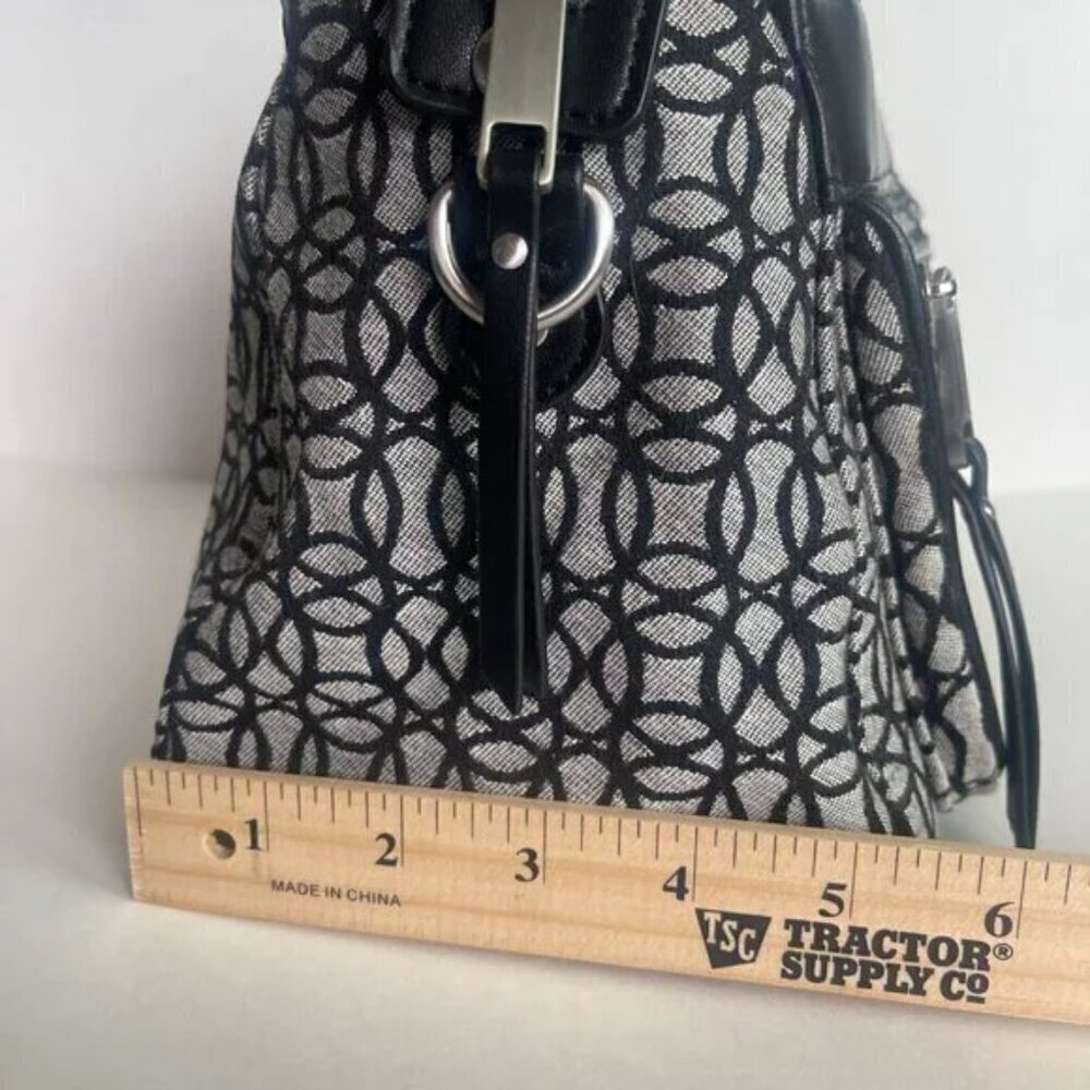 Black White Geometric Bowling Bag Satchel Purse Double Handle Handbag - Picture 11 of 12
